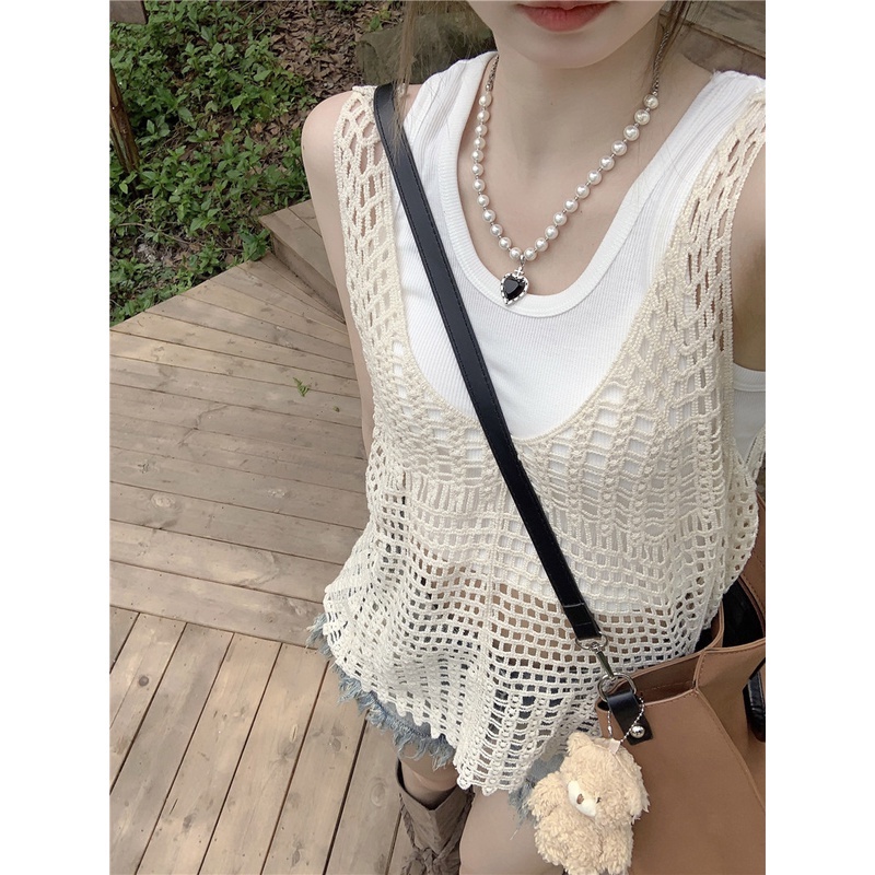 Áo Tank Top Dệt Kim Sát Nách Dáng Rộng Cổ Chữ V Thời Trang Mùa Hè Cho Nữ