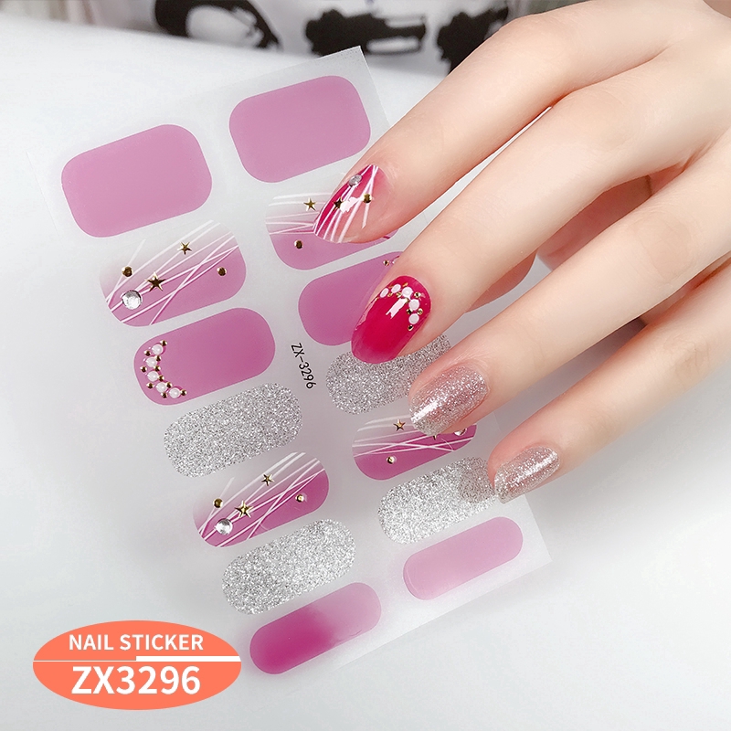 [Hàng mới về] MIếng dán trang trí móng tay in hình laser gradient 3D phối kim cương ngọc trai đá quý ZX3295-3312 DIY