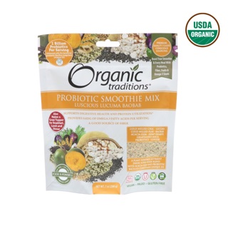 Bột lợi khuẩn Organic Traditions Probiotic Superfood Smoothie-Mix Lucuma Baobab 200gr