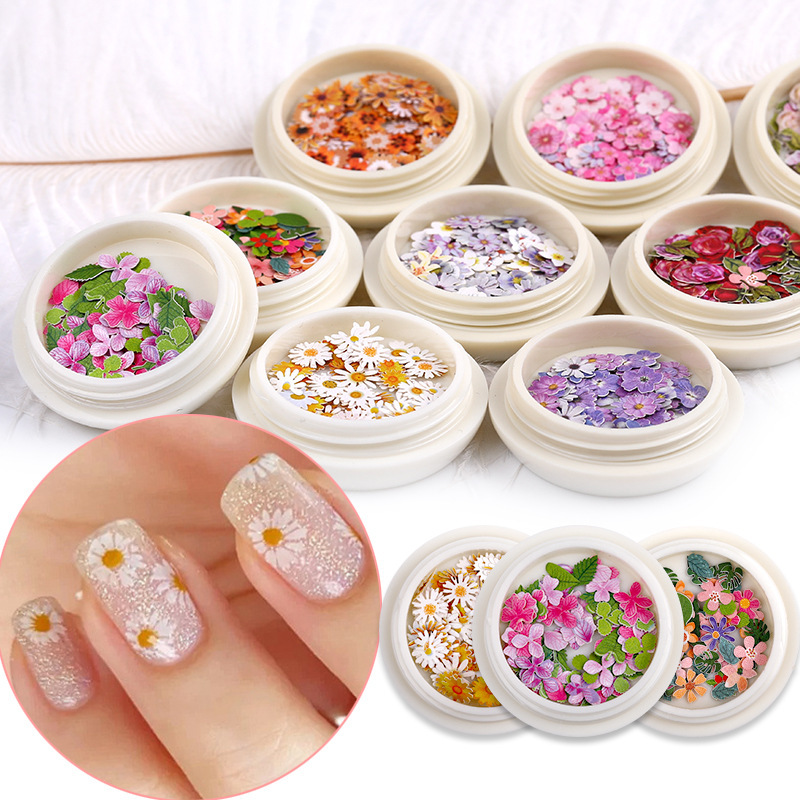 50Pcs/Box Small Daisy Rose Flower Wood Pulp Sheet Nail Art / 3D Nail Art Decorations Manicure Accessoires
