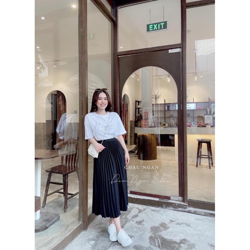 ❤️ Set áo thun chữ kí mix chân váy xếp ly