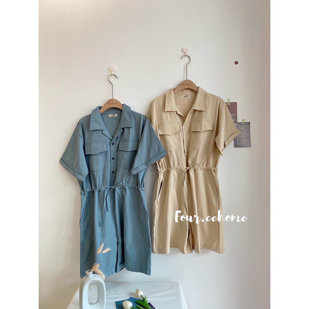 Jumpsuit tay ngắn 4 màu than, be, xanh, nâu