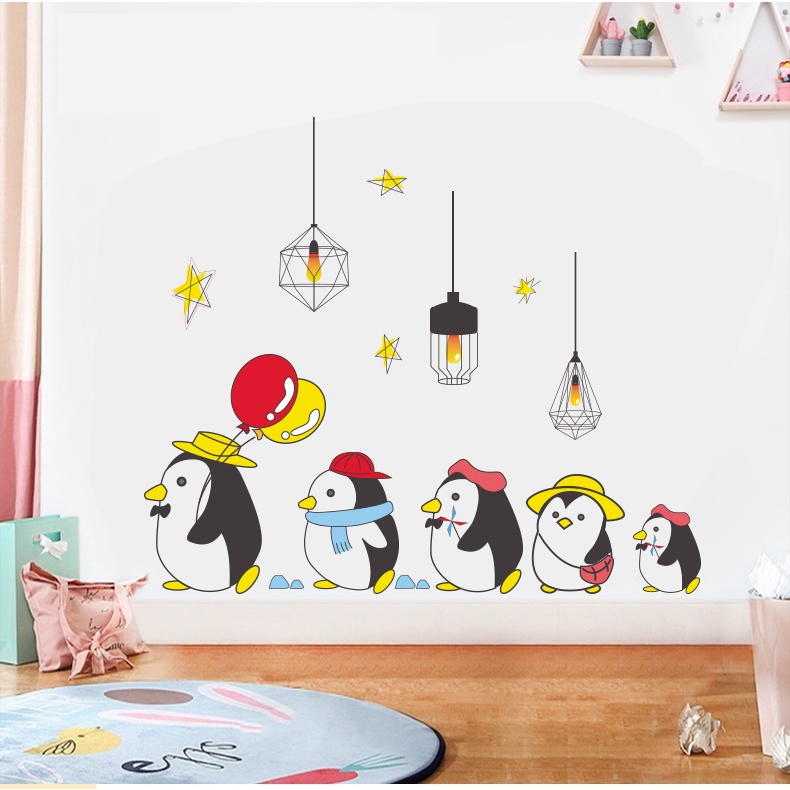 Decal dán tường siêu to tập đoàn chim cánh cụt