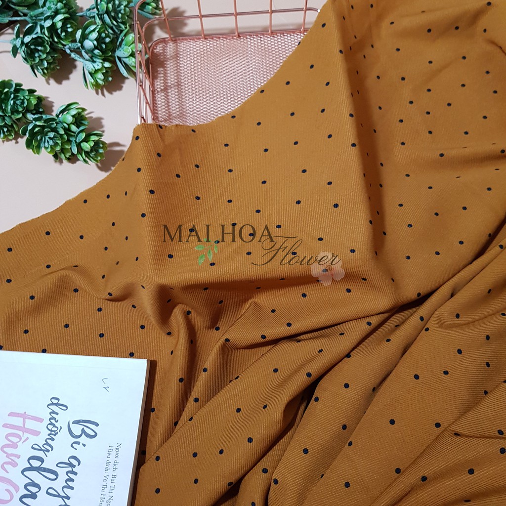 Vải may quần áo, vải may váy vàng chất vải chấm bi chéo mềm mại rủ đẹp có co giãn, Maihoaflower