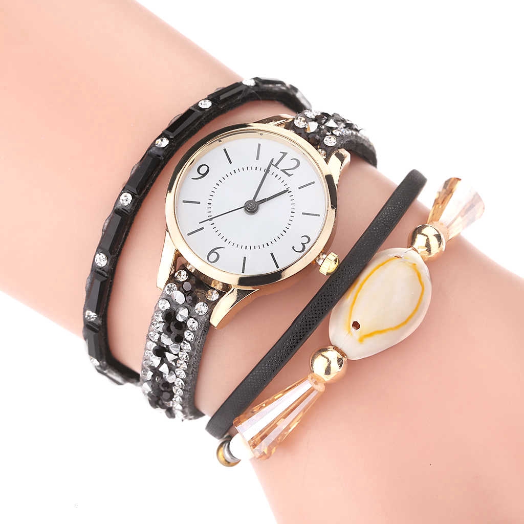 Đồng Hồ Analog Máy Quartz Nữ Dây Da Mặt Đính Hột Xoàn