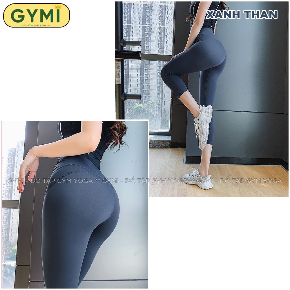 Quần tập gym yoga nữ GYMI QL11 dáng lửng 9 tấc chất liệu thun poly cao cấp co giãn cạp cao eo thon nâng mông