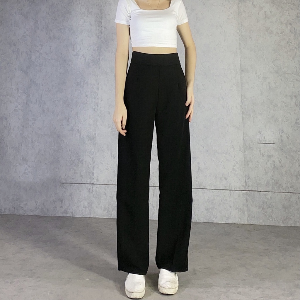 Quần ống rộng suông khóa sườn dài 100cm lưng cao tôn dáng 030 - Thin Clothes