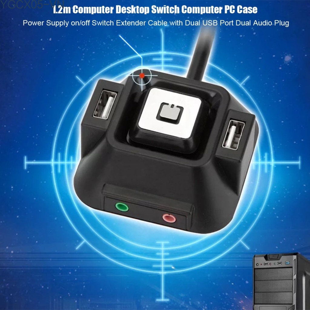 1.2m Computer Desktop Switch Computer PC Case Power Supply on/off Switch Extender Cable with Dual USB Port Dual Audio Plug | BigBuy360 - bigbuy360.vn