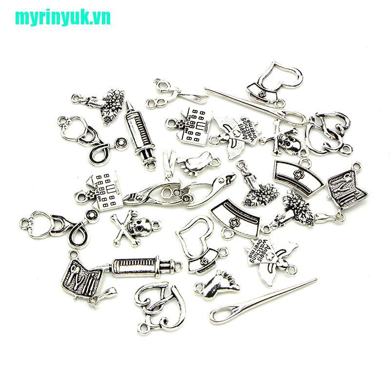 CHARMS Bộ 32 Mặt Dây Chuyền Bạc Tự Làm Trang Sức Phong Cách Tây Tạng