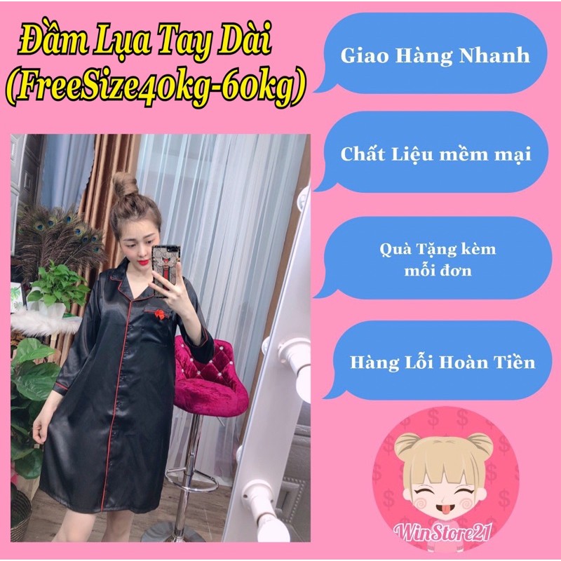 Đầm Lụa Nơ Tay Dài FreeSize (40kg đến 70kg)