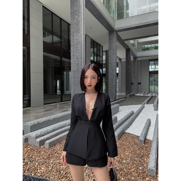 Yoona Auth &HM2T-Jumpsuit short tay dài V ngực sexy sang chảnh Yn