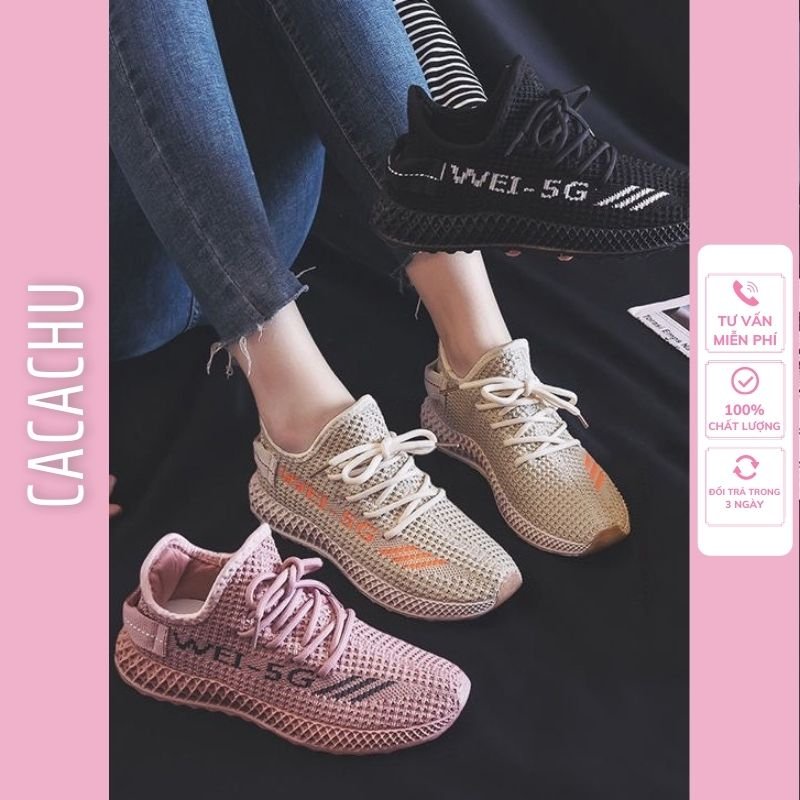 Giày thể thao nữ sneaker WEI 5G đẹp hot trend 2021 chạy bộ CACACHU G002, đế đan siêu êm vải thoáng khí thời trang giá rẻ