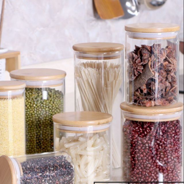 Combo 4 Lọ thủy tinh nắp gỗ 450-650-750-900ml