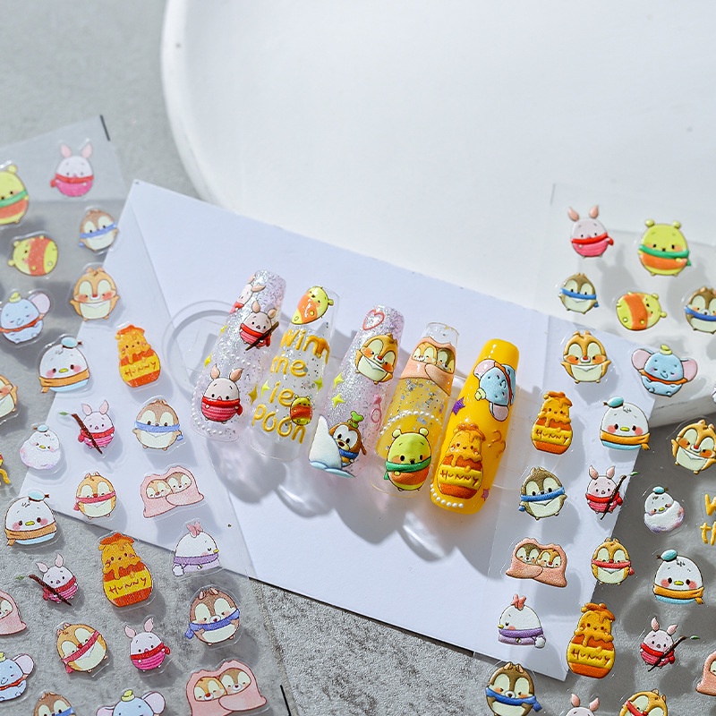 ⚡Miếng Dán Móng Tay 5D Hình Vịt Donald / Gấu Pooh / Gấu Pooh Dp Dễ Thương