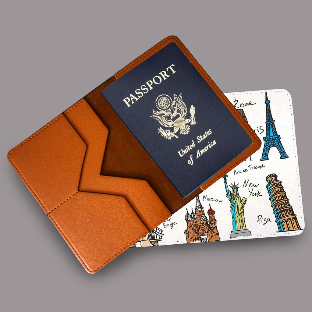 Bao Da Hộ Chiếu KỲ QUAN THẾ GIỚI - Ví Passport Du Lịch Độc Đáo Nghệ Thuật - Passport Cover Holder - LT025