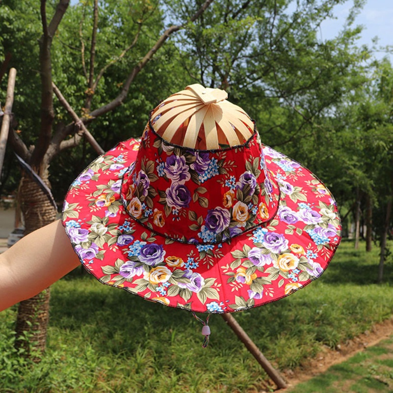 Mũ Chống Nắng 2 Trong 1 Bằng Tre Có Quạt Gấp Gọn Tiện Dụng