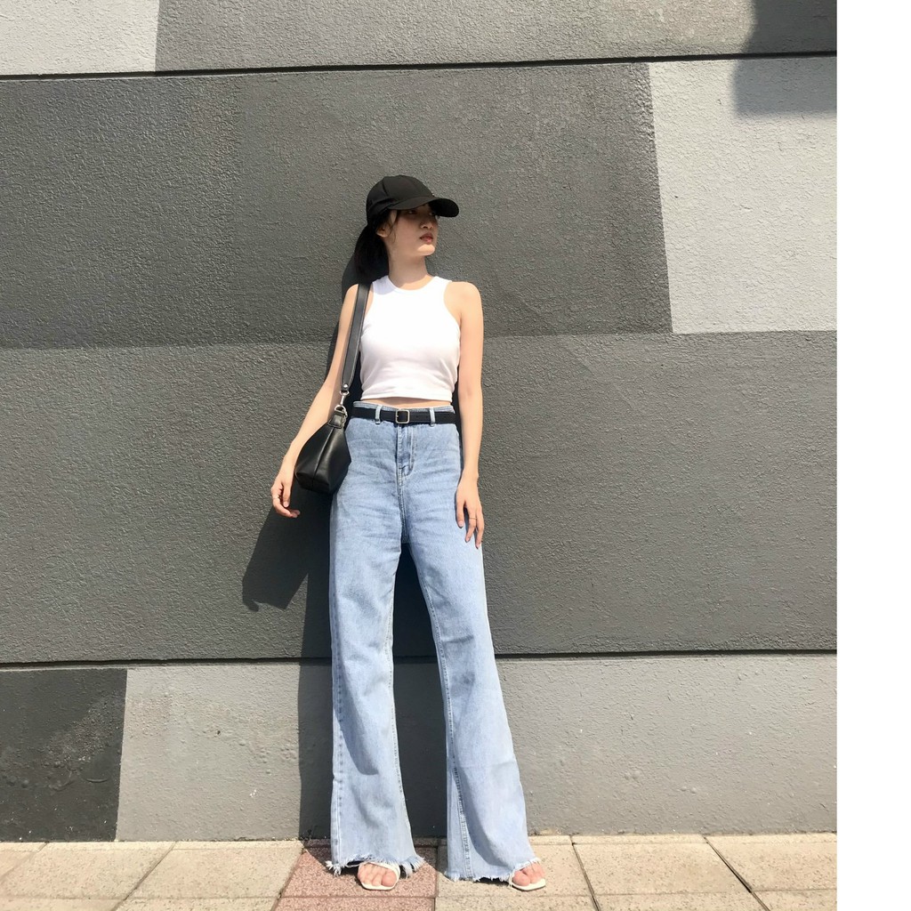 Quần jean nữ ống rộng lưng cao form suông Dài Cao Cấp để phối Hunter, Sneaker, Giày cao gót YUKIBLOOM