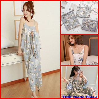 Bộ Mặc Nhà 3 Chi Tiết Polla P501, Chất liệu vải Linen, Kiểu dáng trẻ trung, Hàng Xịn - Đẹp [Sale Sốc]
