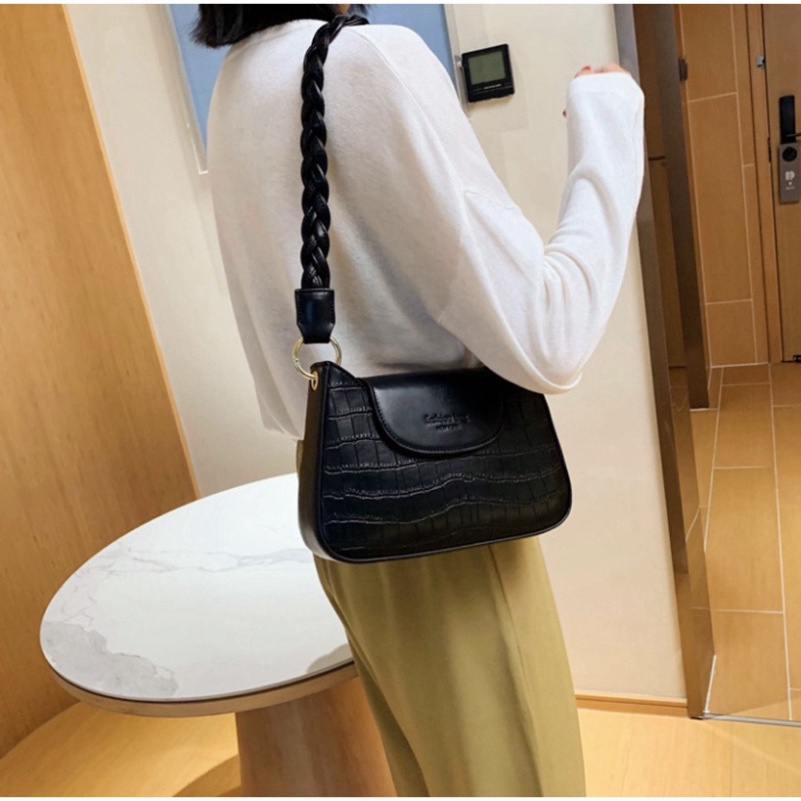 Túi xách nữ, túi kẹp nách đeo vai da rắn quai tết Fashion Bag