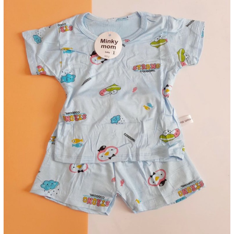 Bộ ngắn thun lạnh mẫu họa tiết minkymom bé trai bé gái