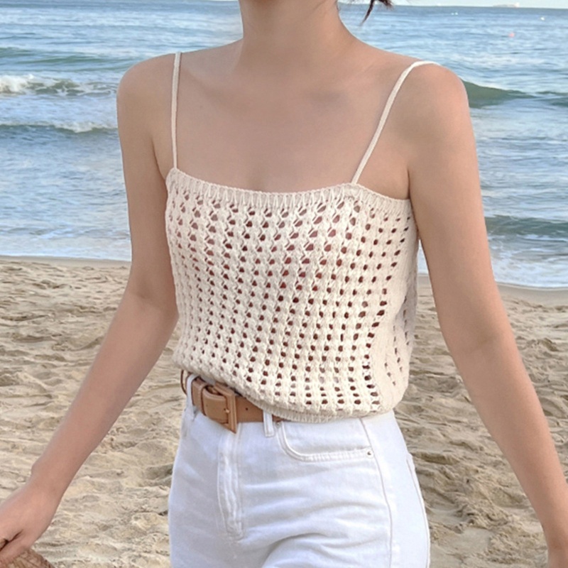 Áo Croptop Dệt Kim Khoét Lỗ Thời Trang Đi Biển Mùa Hè Cho Nữ