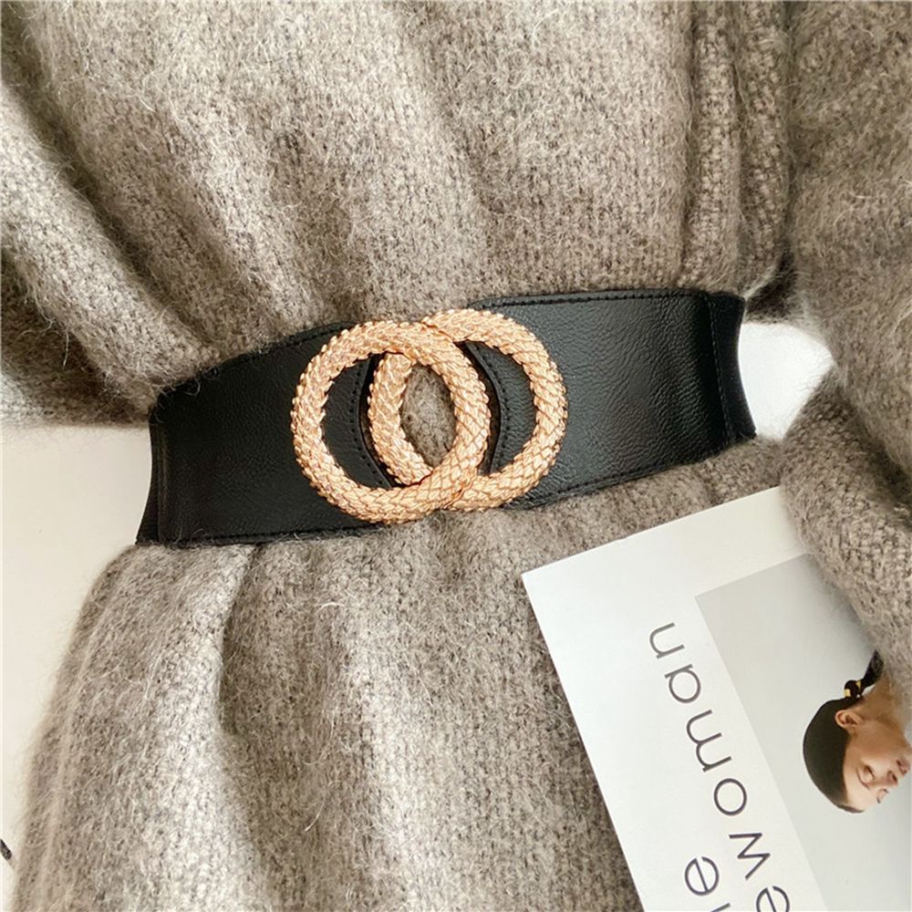 Thắt lưng da PU bản rộng co giãn có khóa tròn điều chỉnh được phong cách Hàn Quốc đơn giản cho nữ BACK2LIFE