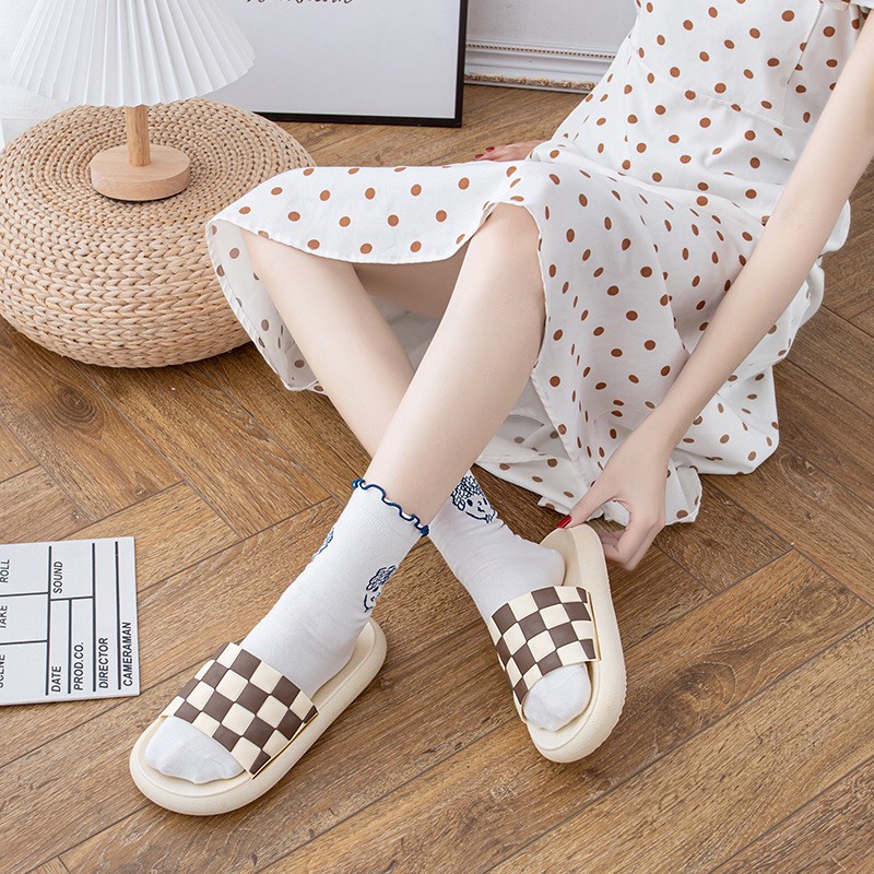 Dép bánh mì nữ cute GIAYHIPP đế dày quai caro thời trang chất đẹp mẫu Hot kiểu hàn quốc cực dễ thương.