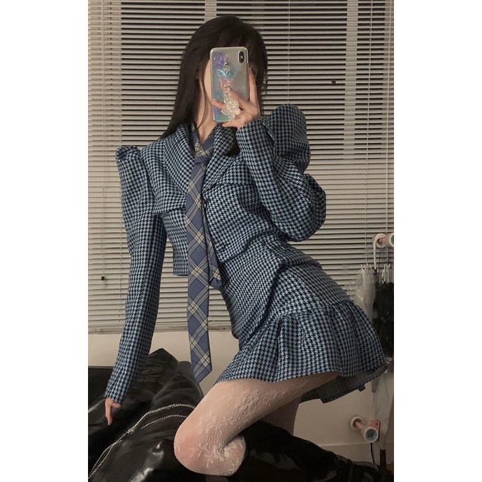 Bộ Áo Khoác Vest + Chân Váy Lưng Cao Thời Trang Mùa Thu Hàn Quốc Mới Cho Nữ 2021