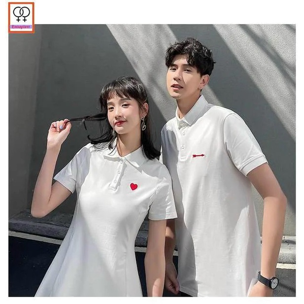 Đầm nữ + áo sơ mi nam trái tim, Váy thun đôi nam nữ polo đủ size cao cấp