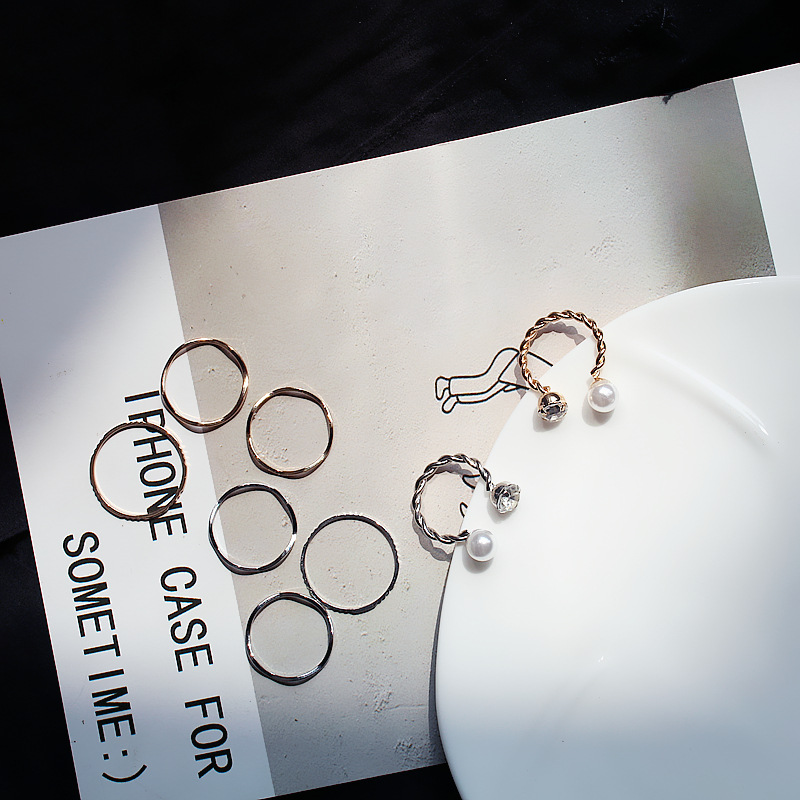 Set Nhẫn Đeo Tay Kim Loại Đính Đá Thời Trang Cho Nữ