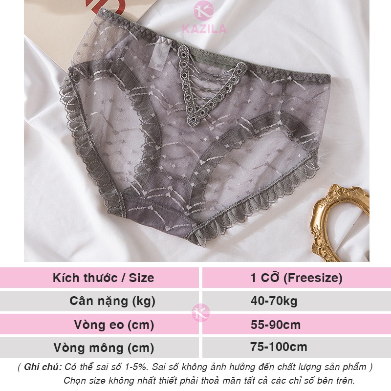 Quần lót ren nữ freesize lưng rỗng chữ V, quần lót ren sexy dạng lưới dễ thương siêu mỏng thoáng khí Kazila QLR8 | BigBuy360 - bigbuy360.vn