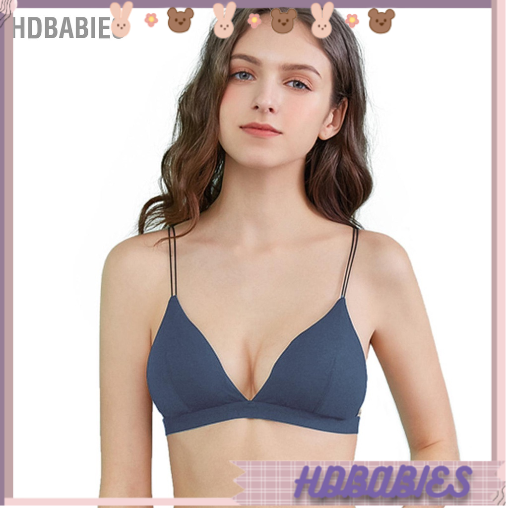 HDbabies Áo ngực không dây cổ chữ V cúp tam giác đệm hàng ngày đơn giản cho nữ