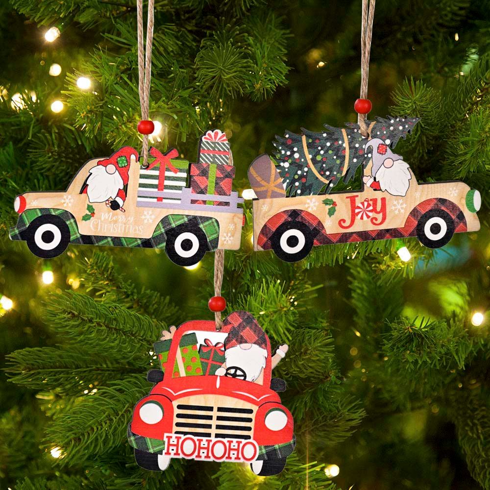 PEWANY Natural Hanging Ornament New Year Christmas Decoration Wooden Pendants Gift Hollow Car Christmas Tree Truck Home Wood Crafts