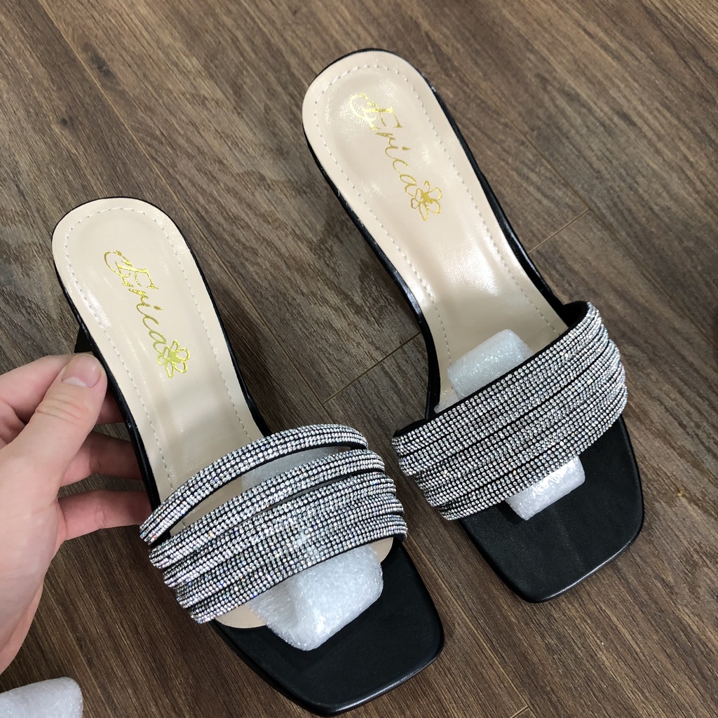 Guốc cao gót nữ quai ngang dây đá gót dẹt quai bản 5 dây đá bản N26_TH127