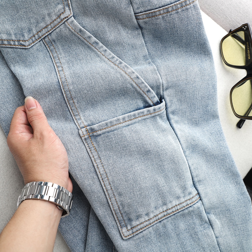 Quần Jean Nam SlimStraight Patch Pocket Blue , Chất Cotton Pha Spandex Thoải Mái , QJ003971 , SOMEHOW