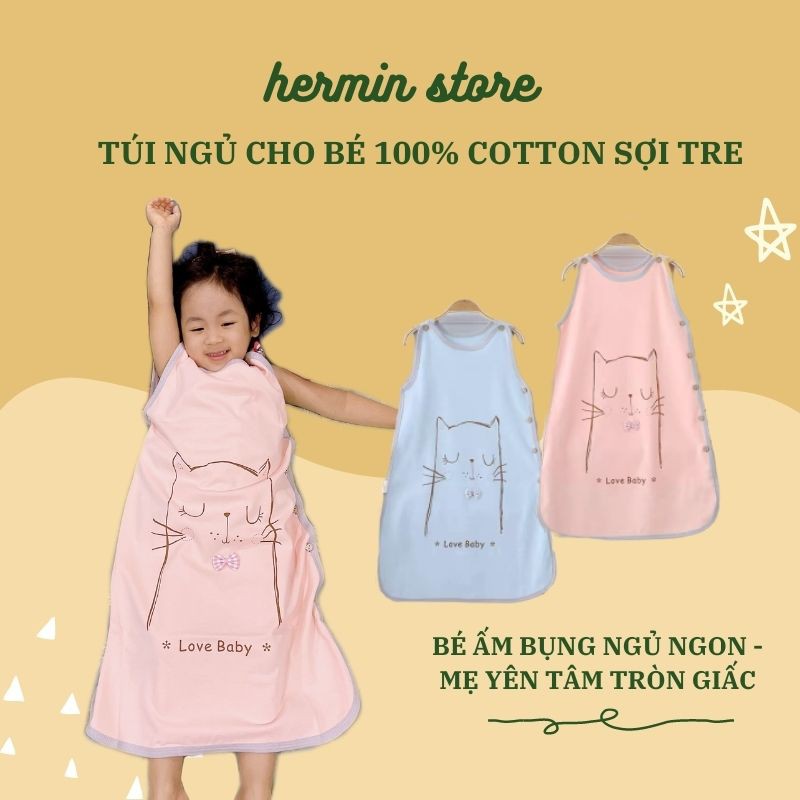 Túi ngủ trẻ em cao cấp chất cotton sợi tre - túi ngủ cho bé tránh đạp chăn, nhiễm lạnh