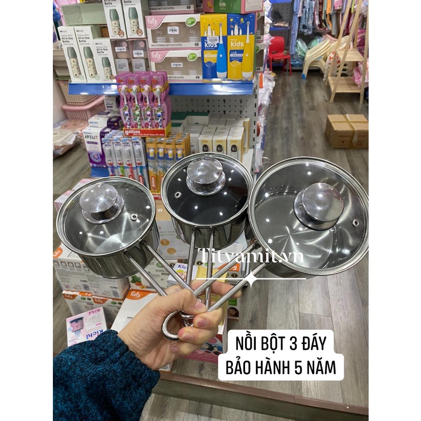 [Bảo Hành 5 năm] Nồi Nấu Bột Chống Dính 3 Đáy Inox, nồi nấu bột fivestar, nồi nấu bột cho bé ăn dặm