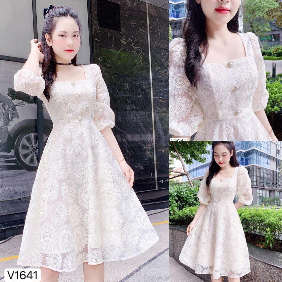 Đầm ren trắng cổ vuông hoa cúc siêu xinh - Mimosa dress | BigBuy360 - bigbuy360.vn