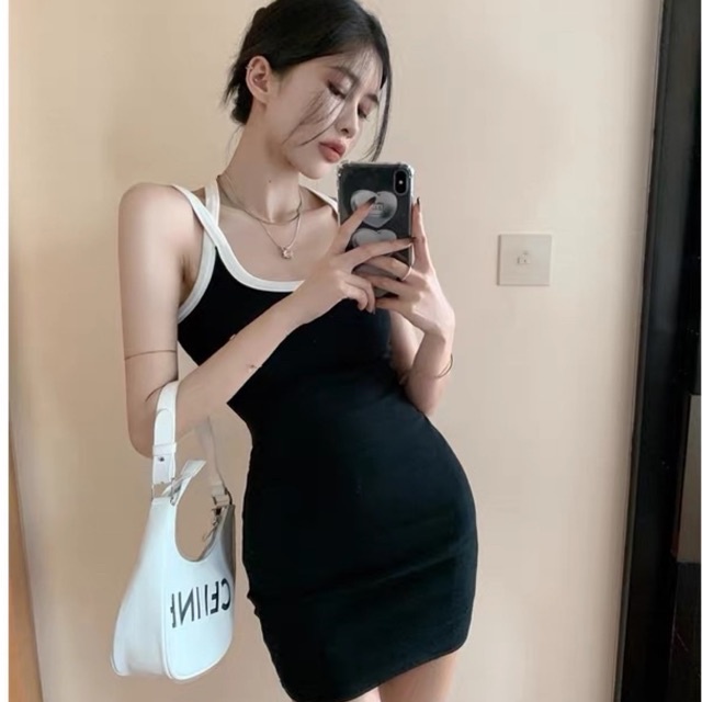 Váy body nữ, đầm body sexy 4 dây đan chéo sau lưng dáng ngắn màu đen hàng order Taobao nhà Oanhdilys