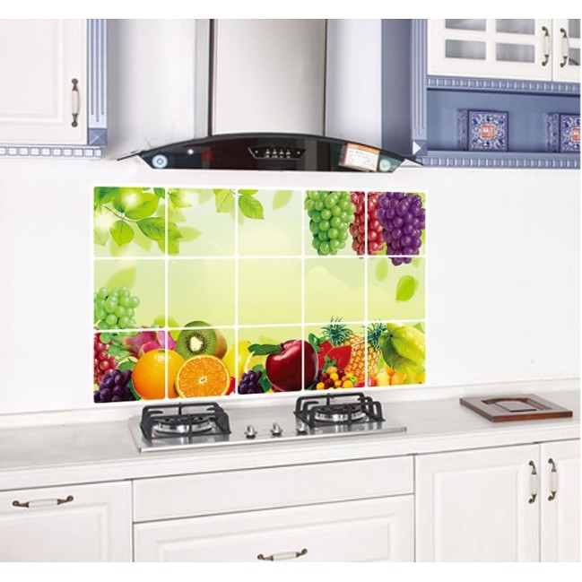 Decal dán bếp tráng nhôm cách nhiệt - Trái Cây và chùm Nho