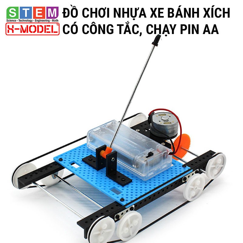 Đồ chơi xe bánh xích nhựa lắp ráp cho bé ST25 đồ chơi sáng tạo STEM chạy bằng pin có công tắc X- MODEL