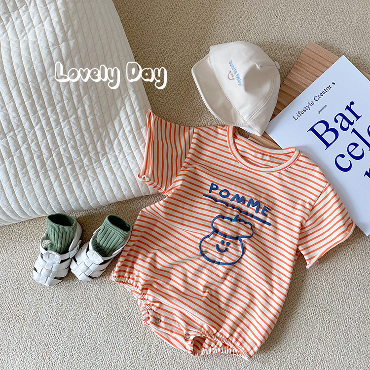 Bộ Áo Liền Quần Kẻ Sọc In Chữ Dễ Thương Cho Bé | BigBuy360 - bigbuy360.vn