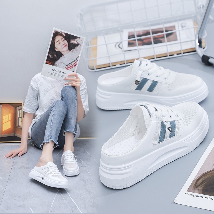 Giày Sục Nữ Đạp Gót Mules Hở Gót Sneaker Đế Cao Thể Thao - FOX010