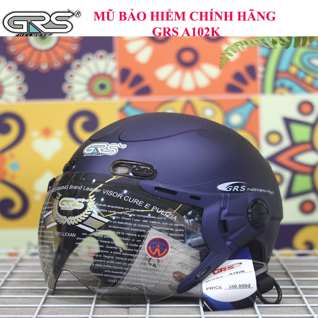 ♥️ Shop Uy Tín ♥️ Mũ bảo hiểm nửa đầu có kính grs A102 kính, hàng chính hãng đạt chuẩn có mã quét