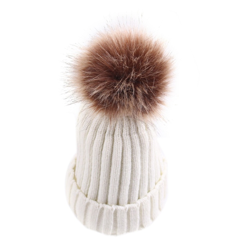 Mũ Beanie Dệt Kim Màu Trơn Đính Quả Bông Mềm Mại Thời Trang Mùa Đông Cho Nữ