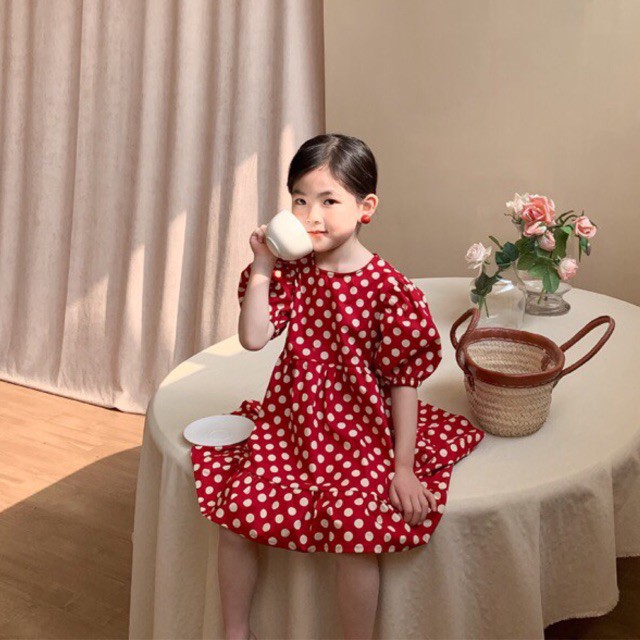 Váy chấm bi đỏ cho bé &lt;FREE SHIP&gt; Váy đầm trẻ em phong cách Hàn Quốc xinh xắn