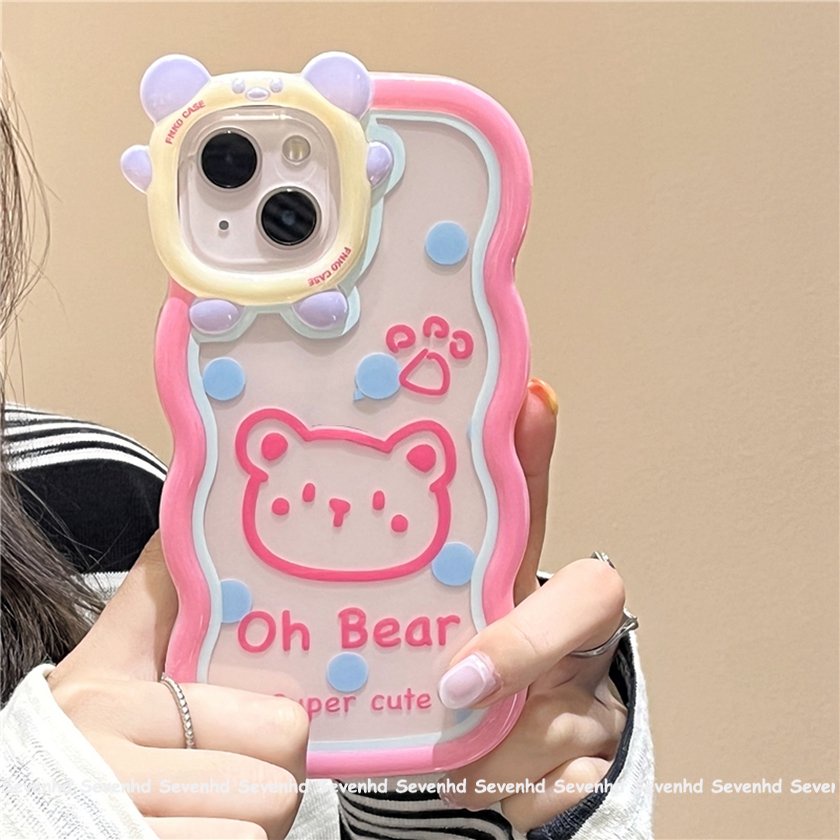 Ốp Điện Thoại Mềm Họa Tiết Đầu Gấu Và Quái Vật Màu Hồng Cho iPhone 14 13 12 11 Pro Max Xs Max Xr X 7 8 6 6s Plus