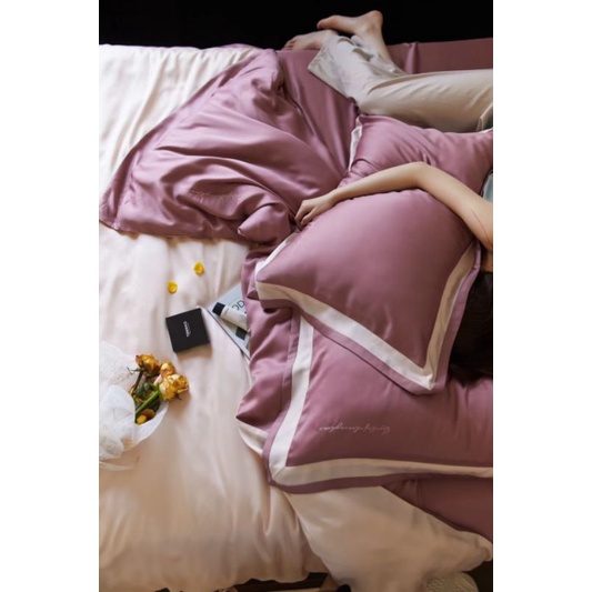 [RẺ VÔ ĐỊCH] set (bộ) chăn ga gối nệm Tencel modal trơn phối 4 món đủ kích thước, ga trải giường, vỏ gối