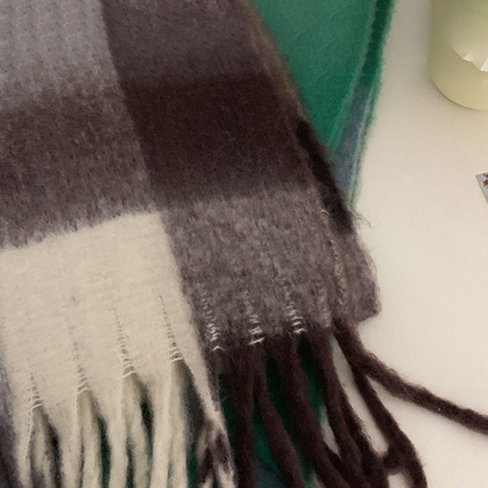 Khăn Choàng Cổ Dài Bằng Len Pashmina Dày Họa Tiết Kẻ Sọc Phong Cách Hàn Quốc Thanh Lịch Cho Nữ