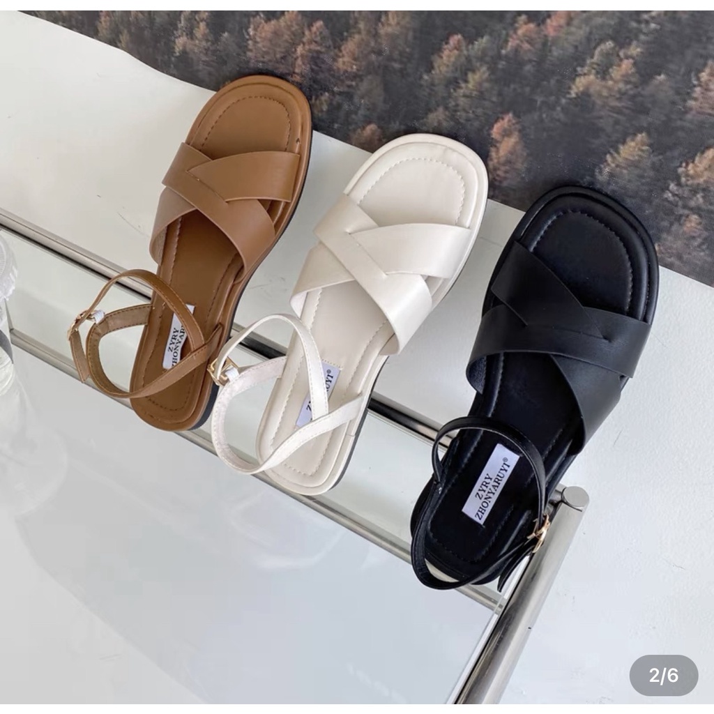 Giày SanDal 2 Quai Luồn Chéo Đen/ Trắng Thời Trang Ulzzang Hot Trend SD-0322-giaydepxinh.dangmi